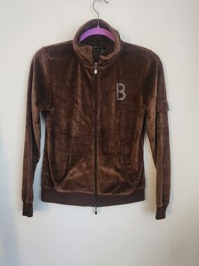 BCBGMaxAzria Brown Velour Zip-Front Jacket